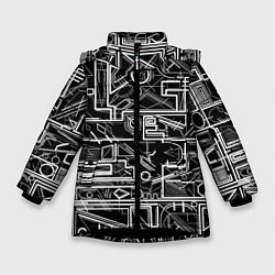 Куртка зимняя для девочки Белые абстрактные линии, цвет: 3D-черный