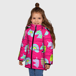Куртка зимняя для девочки Pop it радуга и единорог, цвет: 3D-красный — фото 2