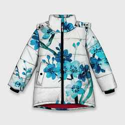 Куртка зимняя для девочки Голубая сакура, цвет: 3D-красный