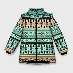 Куртка зимняя для девочки Новогодний зимний орнамент, цвет: 3D-черный