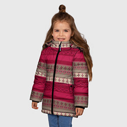 Куртка зимняя для девочки Полосатый вышитый орнамент, цвет: 3D-светло-серый — фото 2