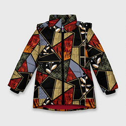 Куртка зимняя для девочки Разноцветные заплатки, цвет: 3D-красный