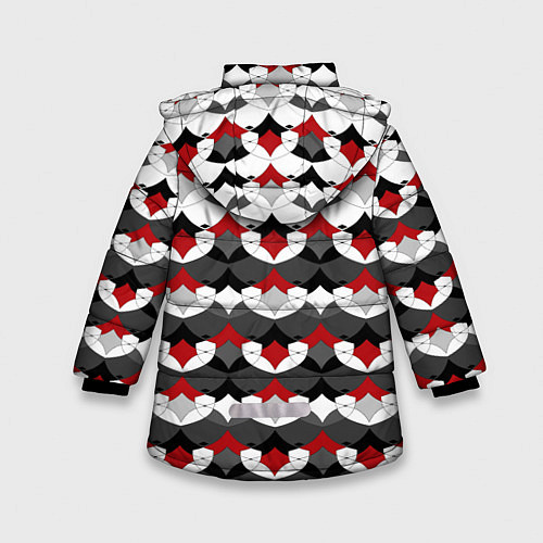 Зимняя куртка для девочки Абстрактный красно-серый узор / 3D-Красный – фото 2