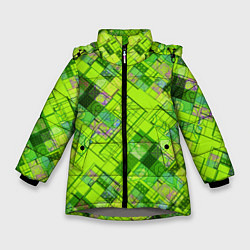 Куртка зимняя для девочки Ярко-зеленый абстрактный узор, цвет: 3D-светло-серый