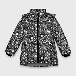 Зимняя куртка для девочки Кружевной черно белый узор