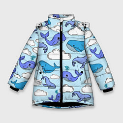 Куртка зимняя для девочки Небесные киты цвет, цвет: 3D-черный