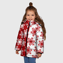 Куртка зимняя для девочки Новогодние Снежинки 2022, цвет: 3D-красный — фото 2