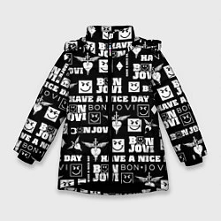 Куртка зимняя для девочки BON JOVI ЛОГОБОМБИНГ БОН ДЖОВИ ПАТТЕРН ИЗ ЛОГОТИПО, цвет: 3D-черный