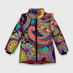 Куртка зимняя для девочки Яркий красочный узор, цвет: 3D-красный