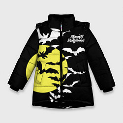 Куртка зимняя для девочки Летучие мыши на Хэллоуин, цвет: 3D-черный