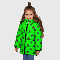 Куртка зимняя для девочки Звездный фон зеленый, цвет: 3D-красный — фото 2