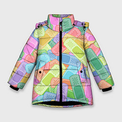 Куртка зимняя для девочки Цветные пластыри, цвет: 3D-черный