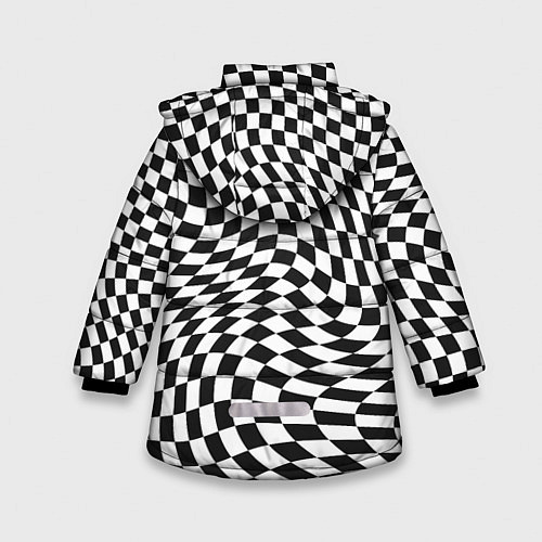 Зимняя куртка для девочки Черно-белая клетка Black and white squares / 3D-Черный – фото 2