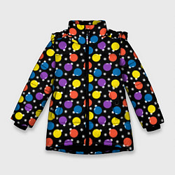 Куртка зимняя для девочки Новогодние Лампочки, цвет: 3D-черный