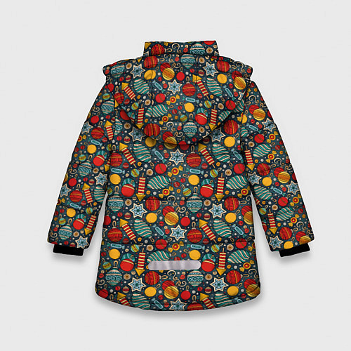 Зимняя куртка для девочки Новогодняя Праздничная Символика / 3D-Черный – фото 2