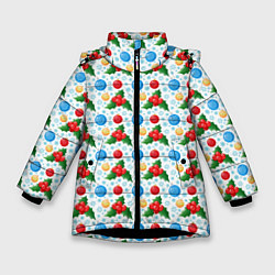 Куртка зимняя для девочки Новогодняя Символика украшения, цвет: 3D-черный