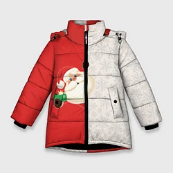 Куртка зимняя для девочки Дед Мороз селфи, цвет: 3D-черный