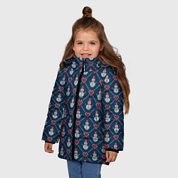 Куртка зимняя для девочки Снеговики с Сердечками, цвет: 3D-черный — фото 2