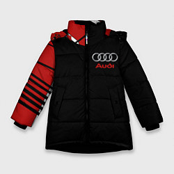 Куртка зимняя для девочки АУДИ ЛОГО AUDI GEOMETRY RED STRIPES LINE, цвет: 3D-черный