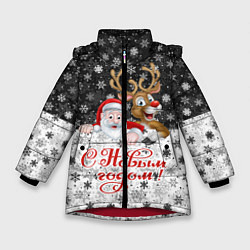 Зимняя куртка для девочки С Новым Годом дед мороз и олень