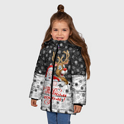 Куртка зимняя для девочки С Новым Годом дед мороз и олень, цвет: 3D-красный — фото 2