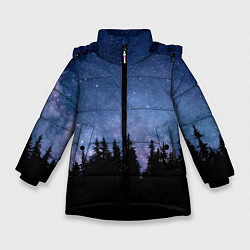 Куртка зимняя для девочки НОЧНОЙ ЛЕС И ЗВЕЗДЫ, цвет: 3D-черный