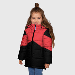 Куртка зимняя для девочки ГЕОМЕТРИЯ МИНИМАЛИЗМ КРАСНЫЕ ПОЛОСЫ, цвет: 3D-черный — фото 2