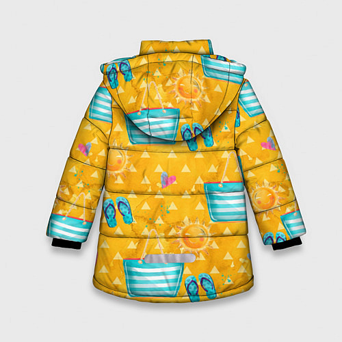 Зимняя куртка для девочки Летний песочный пляж / 3D-Черный – фото 2