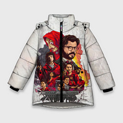 Зимняя куртка для девочки Бумажный дом на бумажном фоне герои и злодеи