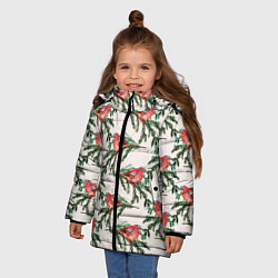 Куртка зимняя для девочки Снегири паттерн, цвет: 3D-черный — фото 2
