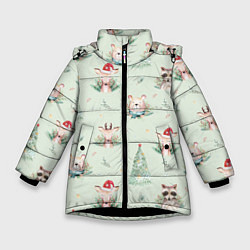 Зимняя куртка для девочки Олени, медведи и еноты