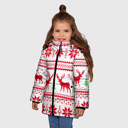 Куртка зимняя для девочки Новогодний узор с оленями, цвет: 3D-красный — фото 2