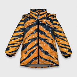 Куртка зимняя для девочки Новогодняя шкура тигра, цвет: 3D-светло-серый
