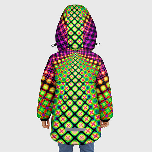 Зимняя куртка для девочки Неоновая геометрия абстракция / 3D-Красный – фото 4