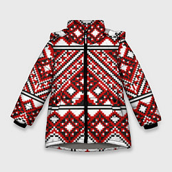 Куртка зимняя для девочки Русский узор, геометрическая вышивка, цвет: 3D-светло-серый