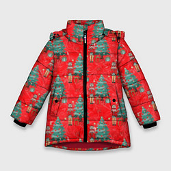 Куртка зимняя для девочки Щелкунчик Новый год, цвет: 3D-красный