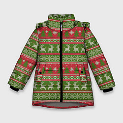 Куртка зимняя для девочки ВЯЗАННЫЙ ЦВЕТНОЙ СВИТЕР , НОВЫЙ ГОД, цвет: 3D-светло-серый