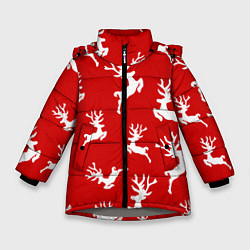 Куртка зимняя для девочки НОВОГОДНИЕ ОЛЕНИ УЗОР, цвет: 3D-светло-серый