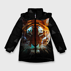 Куртка зимняя для девочки Тигр стиль Low poly, цвет: 3D-черный