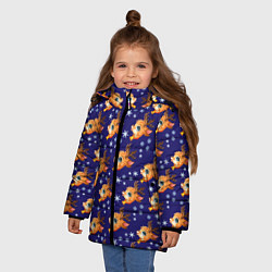 Куртка зимняя для девочки Новогодние олени паттерн, цвет: 3D-черный — фото 2