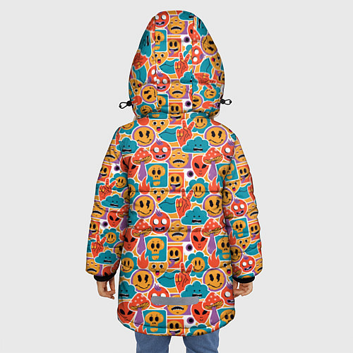 Зимняя куртка для девочки Психоделика Космос Смайлы / 3D-Красный – фото 4