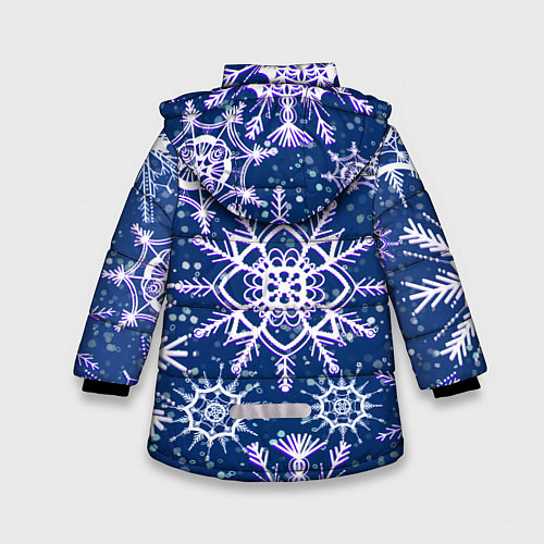 Зимняя куртка для девочки Белые снежинки на темно-синем фоне / 3D-Черный – фото 2