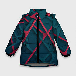 Куртка зимняя для девочки Серо-красные нити, цвет: 3D-светло-серый