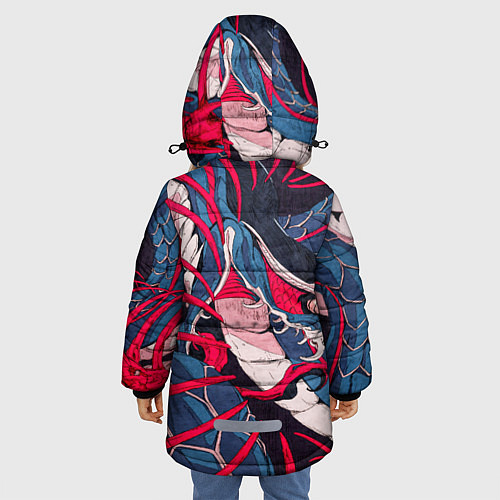 Зимняя куртка для девочки Самурай Якудза, змей, скелет / 3D-Красный – фото 4