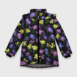 Куртка зимняя для девочки Ночные ирисы, цвет: 3D-светло-серый