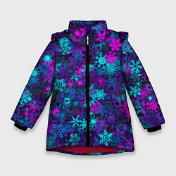 Куртка зимняя для девочки Неоновые снежинки, цвет: 3D-красный