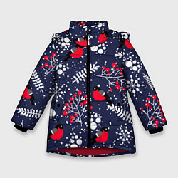 Куртка зимняя для девочки Снегири и рябина, цвет: 3D-красный
