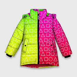 Куртка зимняя для девочки Игра в кальмара розовыйжелтый, цвет: 3D-красный