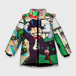 Куртка зимняя для девочки Alec Monopoly ART, цвет: 3D-черный