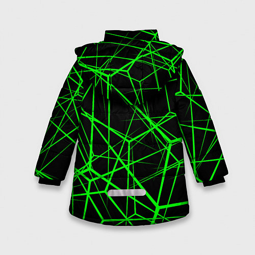 Зимняя куртка для девочки Зеленые Полигоны Матрица / 3D-Черный – фото 2